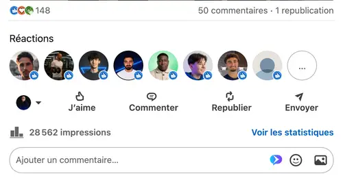 Statistiques d'un post LinkedIn géré par HB Compagny