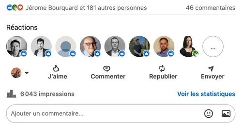Statistiques d'un post LinkedIn géré par HB Compagny