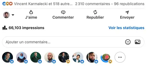 Statistiques d'un post LinkedIn géré par HB Compagny