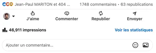 Statistiques d'un post LinkedIn géré par HB Compagny