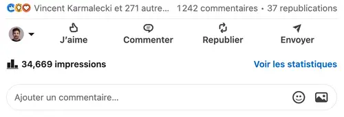 Statistiques d'un post LinkedIn géré par HB Compagny