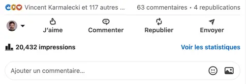 Statistiques d'un post LinkedIn géré par HB Compagny