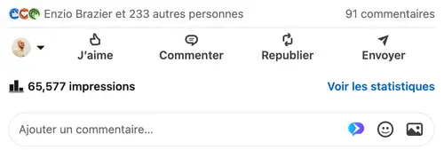 Statistiques d'un post LinkedIn géré par HB Compagny