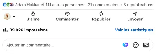 Statistiques d'un post LinkedIn géré par HB Compagny