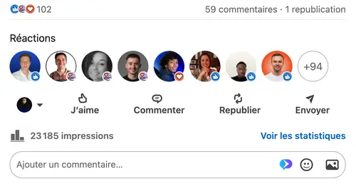 Statistiques d'un post LinkedIn géré par HB Compagny