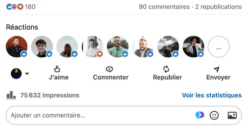 Statistiques d'un post LinkedIn géré par HB Compagny