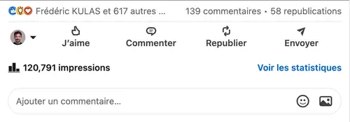Statistiques d'un post LinkedIn géré par HB Compagny