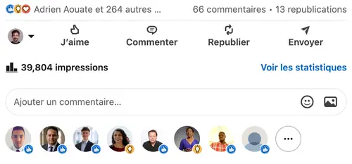 Statistiques d'un post LinkedIn géré par HB Compagny