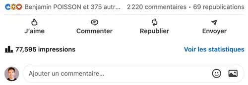 Statistiques d'un post LinkedIn géré par HB Compagny