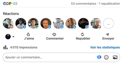 Statistiques d'un post LinkedIn géré par HB Compagny