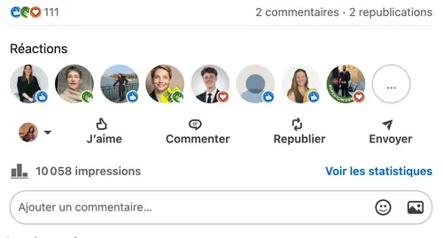Statistiques d'un post LinkedIn géré par HB Compagny