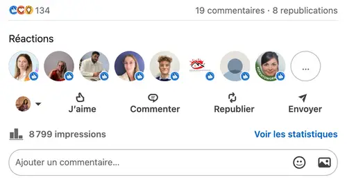 Statistiques d'un post LinkedIn géré par HB Compagny