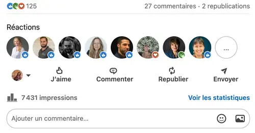 Statistiques d'un post LinkedIn géré par HB Compagny