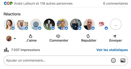 Statistiques d'un post LinkedIn géré par HB Compagny