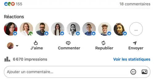 Statistiques d'un post LinkedIn géré par HB Compagny