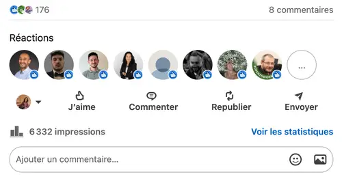 Statistiques d'un post LinkedIn géré par HB Compagny