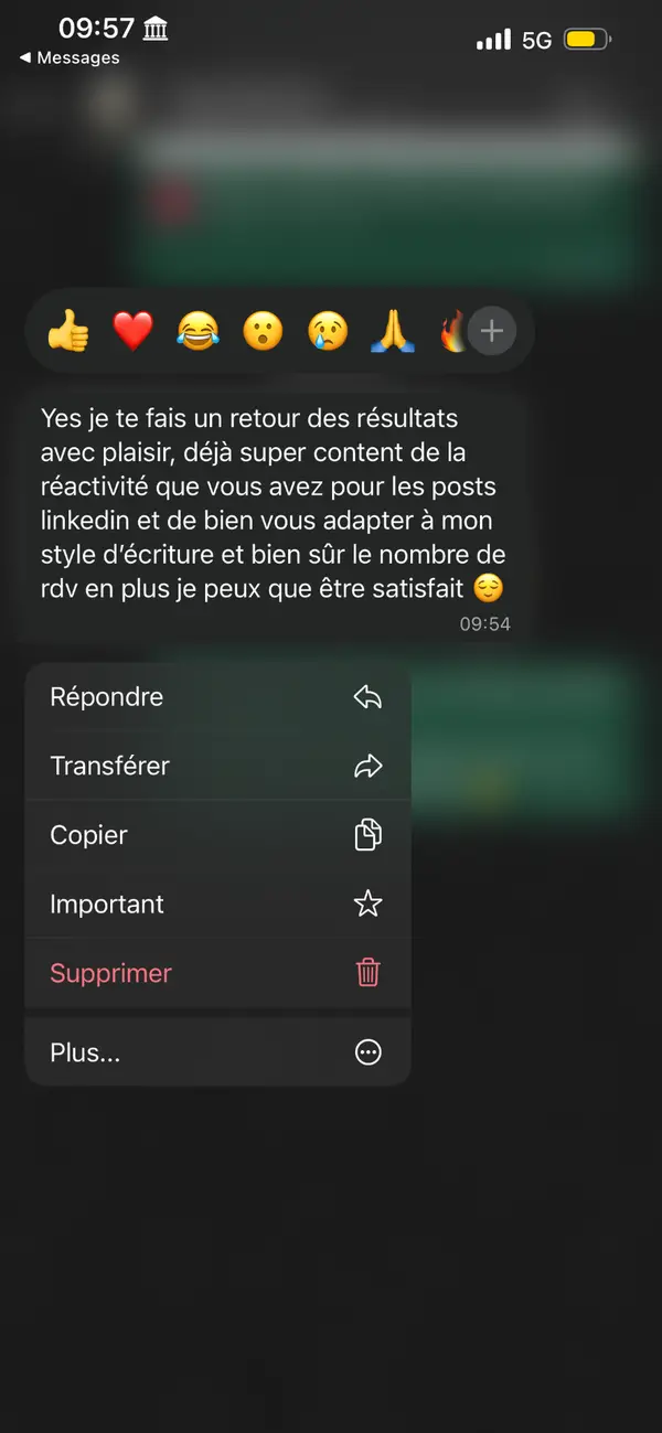 Message WhatsApp d'un client freelance accompagné par HB Compagny
